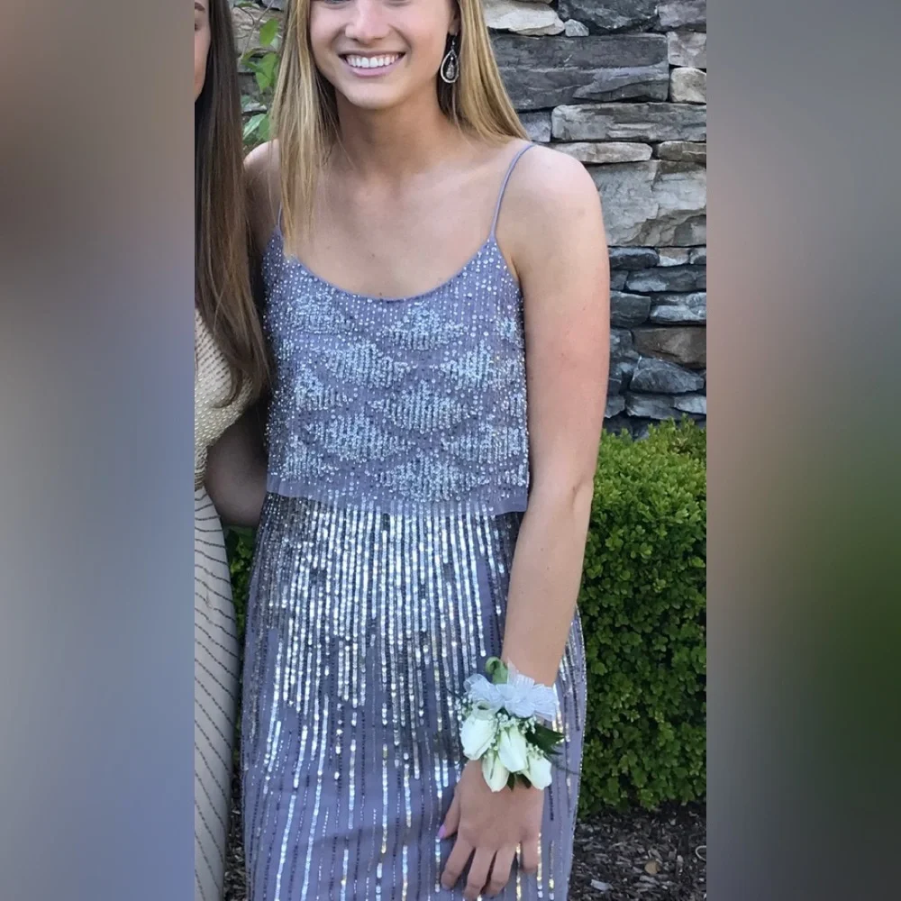 Aidan Mattox Silver Sequin Mini Dress - Picture 1 of 15